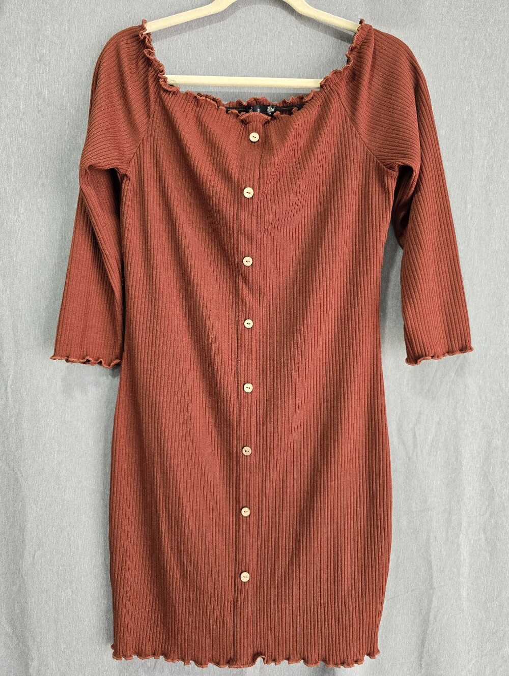 Iris Terracotta Rust Ribbed Knit Off-the-Shoulder Dress Plus Size 1X